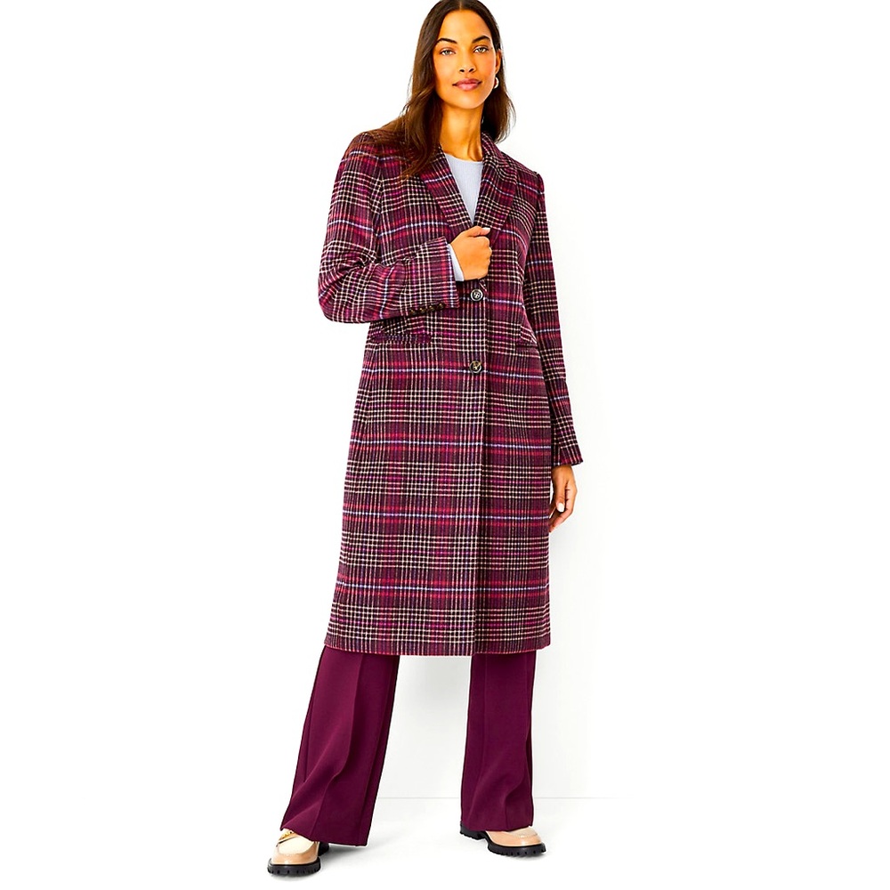 Ann Taylor Plaid Wool Blend Tailored Chesterfield Coat